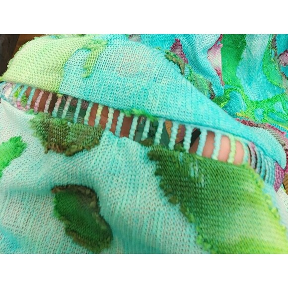 Kamana Blue Burn-out Top Size Large Boho Artsy - Picture 2 of 9